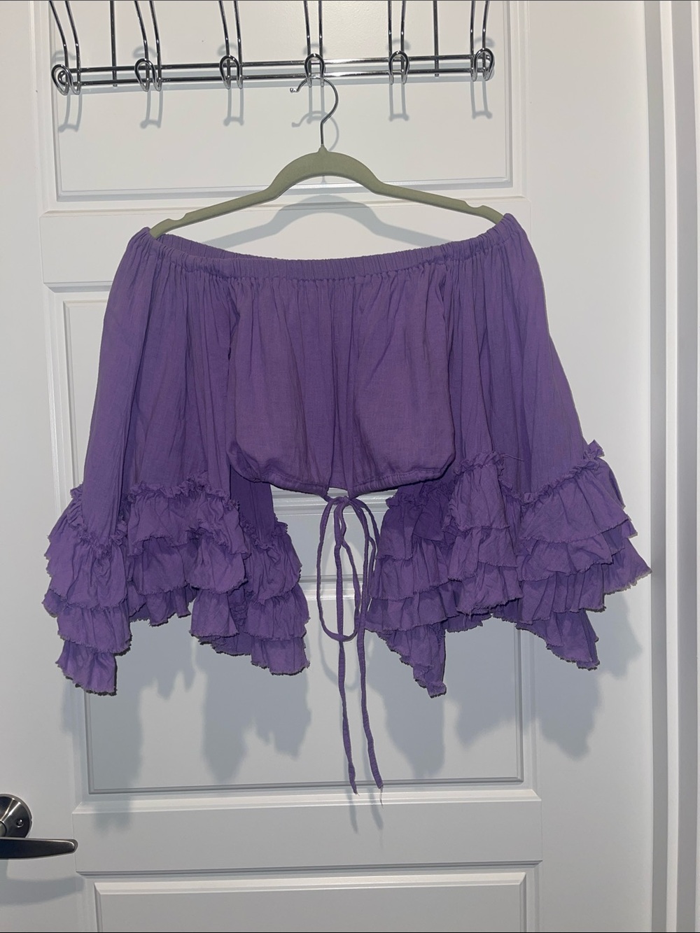 Women's Purple Ruffle Off-Shoulder Crop Top